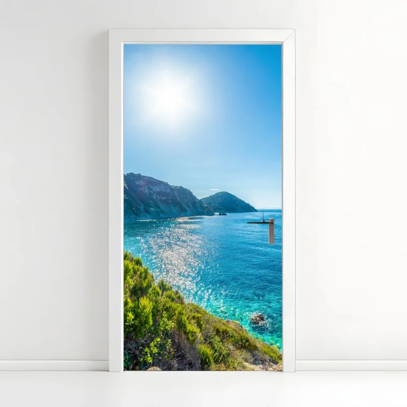 Door sticker sunlit panorama of Sansone Beach, Elba Island