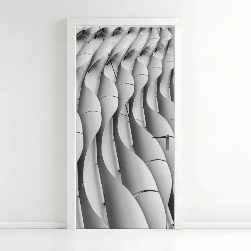 Door sticker architectural wave pattern in grayscale