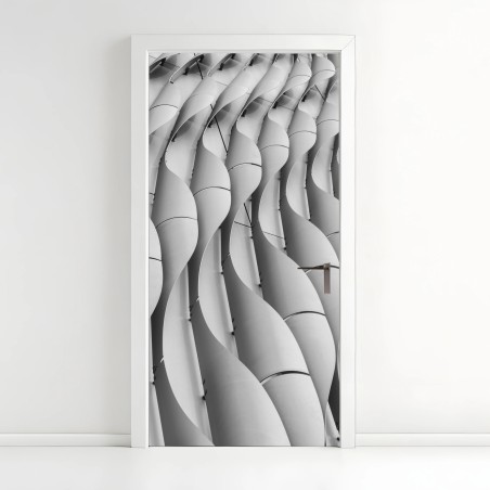 Door sticker architectural wave pattern in grayscale • Wallissimo®