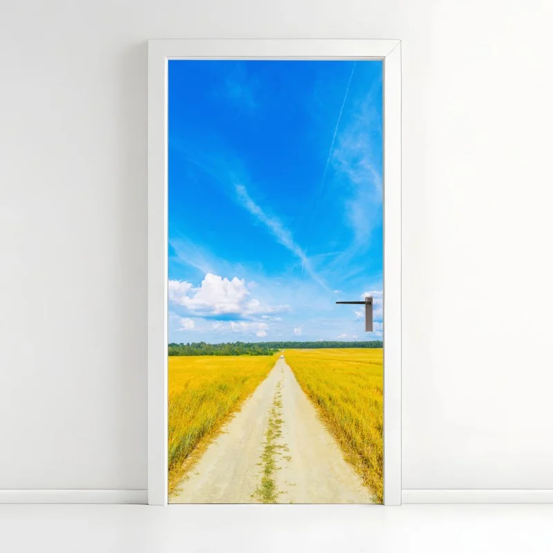 Door sticker golden meadow under a wide blue sky