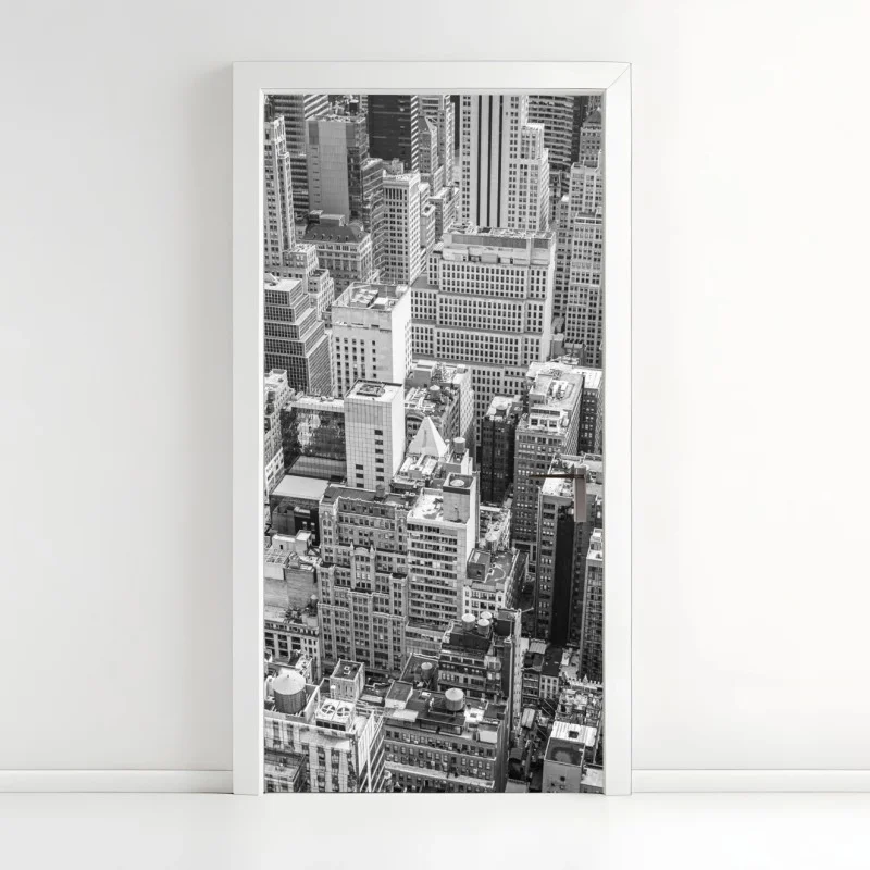 Door sticker urban aerial skyline in monochrome