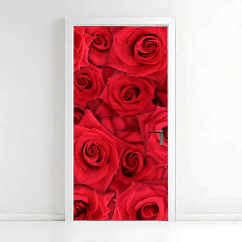 Door sticker vibrant red roses collage