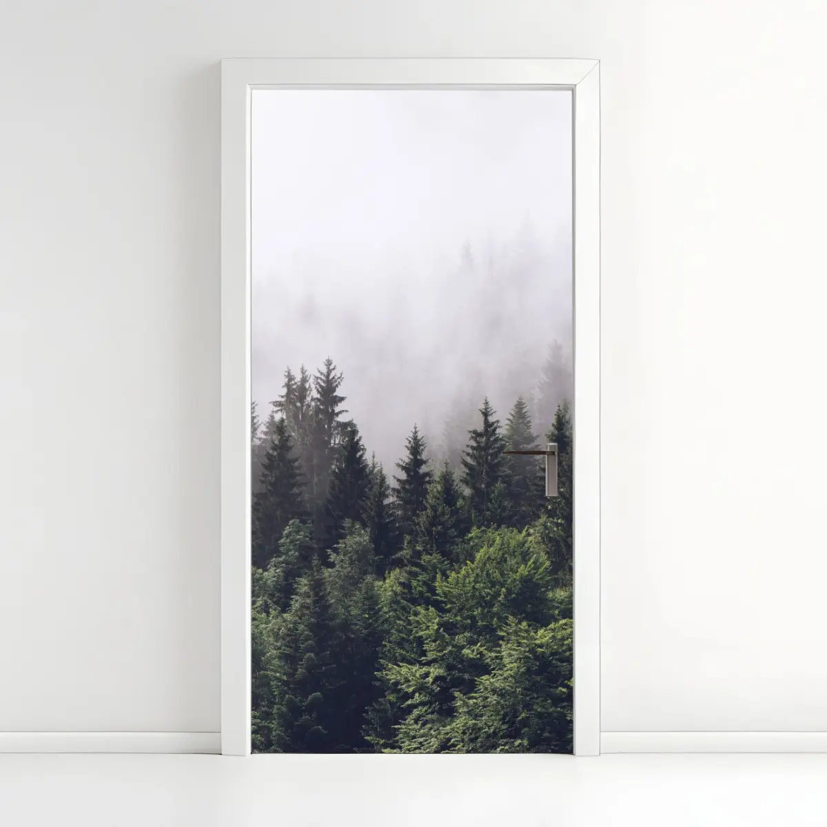Door sticker misty conifer forest on a mountain slope ⁕ Wallissimo® Door sticker misty conifer forest on a mountain slope ⁕ Wallissimo®