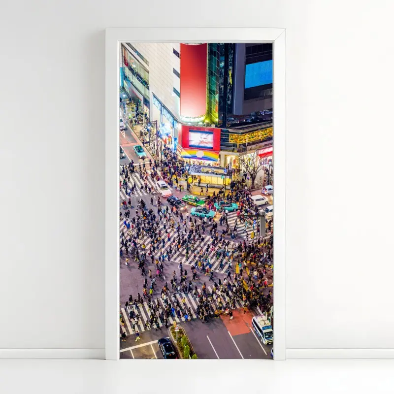 Door sticker Shibuya crossing night cityscape