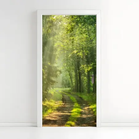 Door sticker sunlit forest path • Wallissimo®