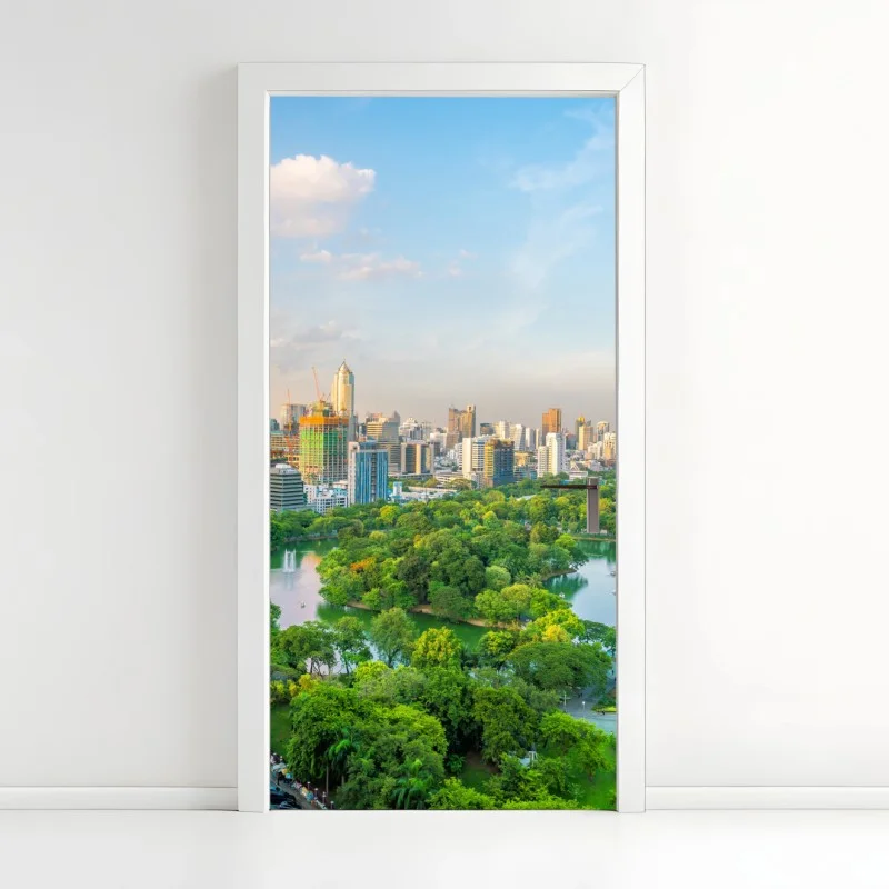 Door sticker Bangkok skyline over Lumpini Park