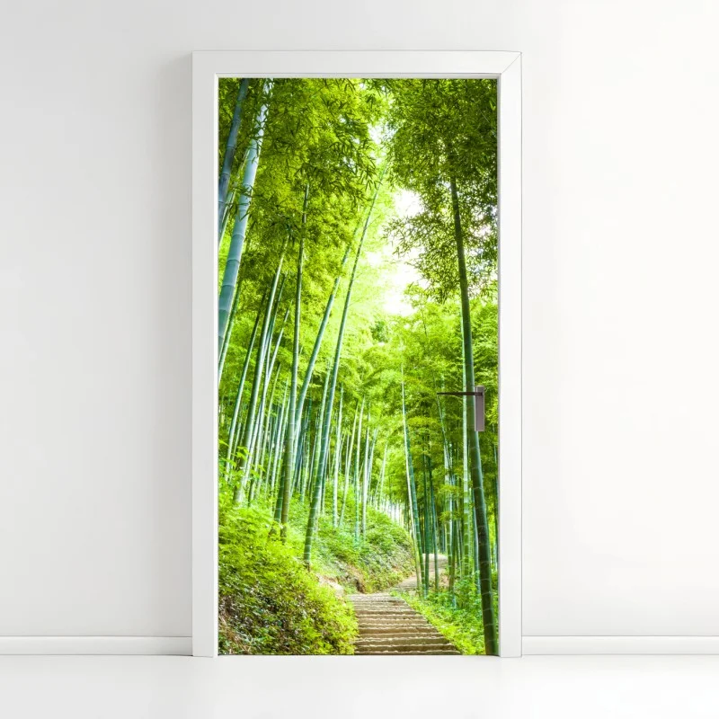 Door sticker serene bamboo forest pathway