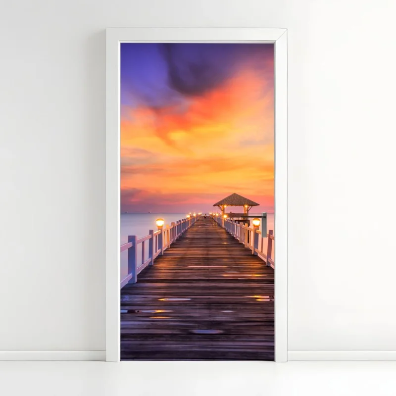 Door sticker wooden pier at sunrise