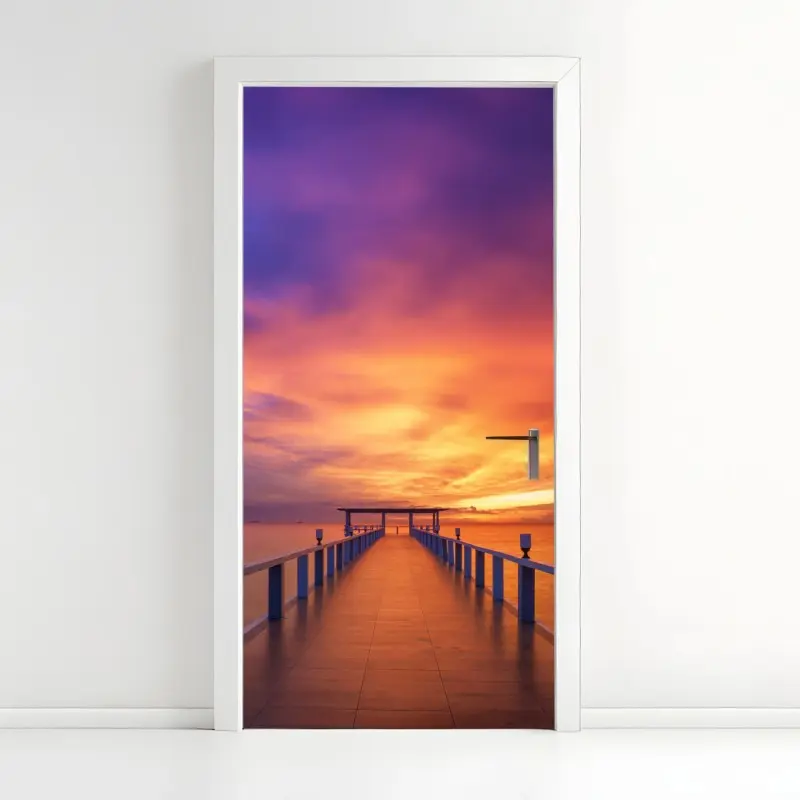 Door sticker sunset pier at island beach