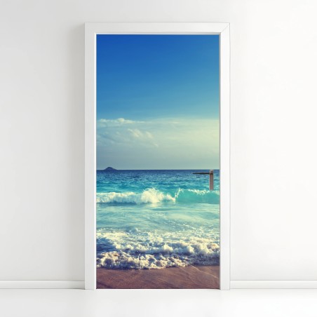 Door sticker Seychelles beach at sunset • Wallissimo®