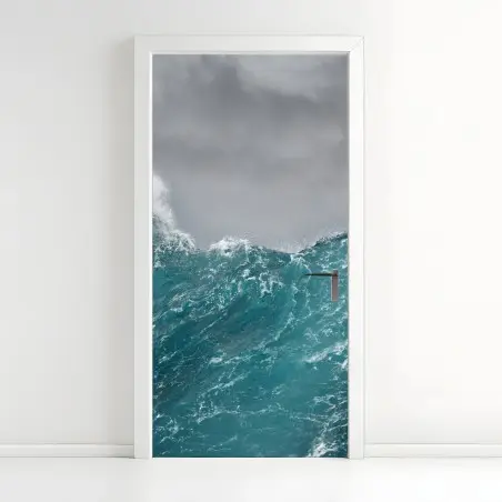 Door sticker turbulent turquoise ocean waves • Wallissimo®