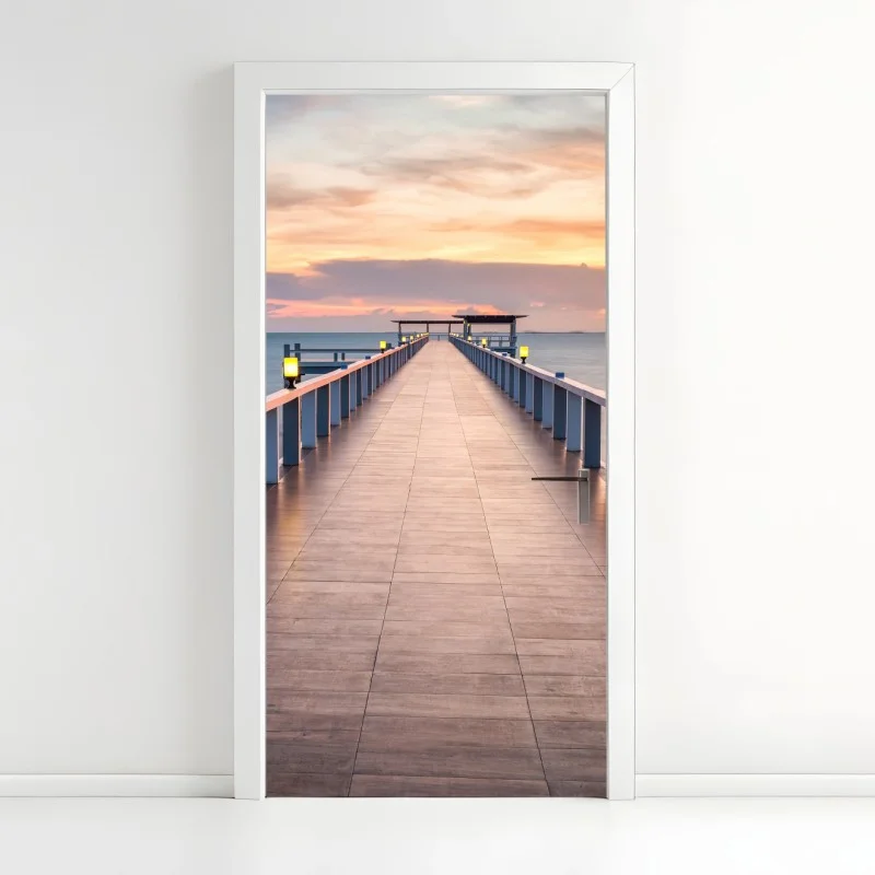 Door sticker sunset pier at the harbor