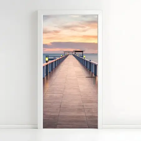Door sticker sunset pier at the harbor • Wallissimo®