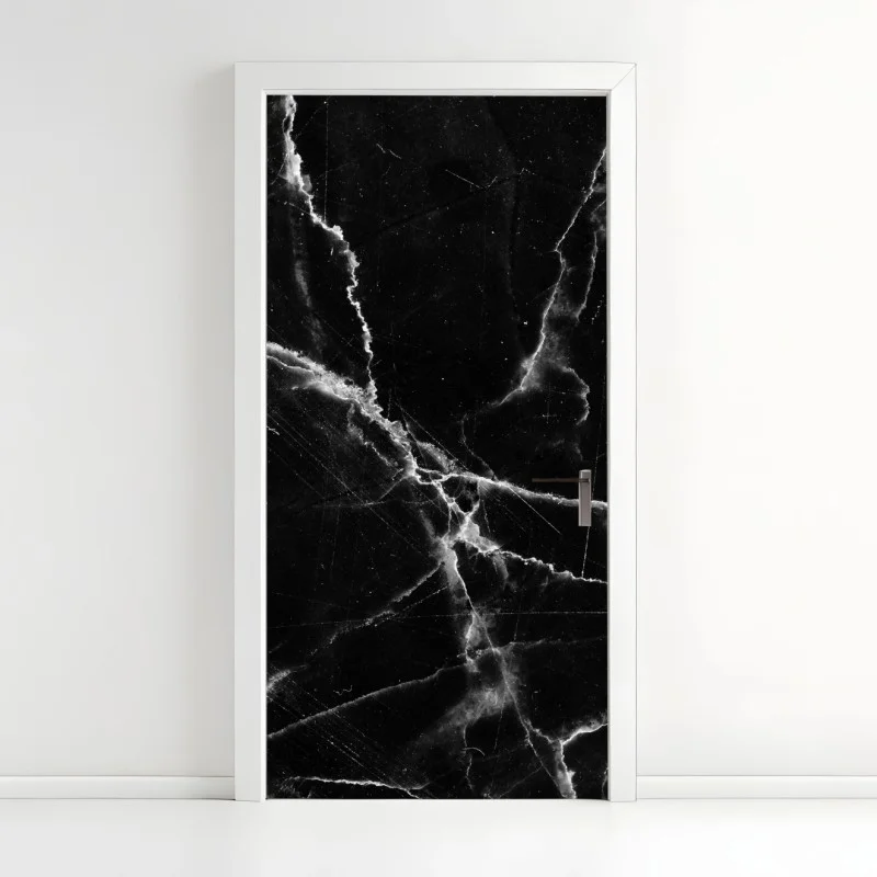 Door sticker black marble veined texture