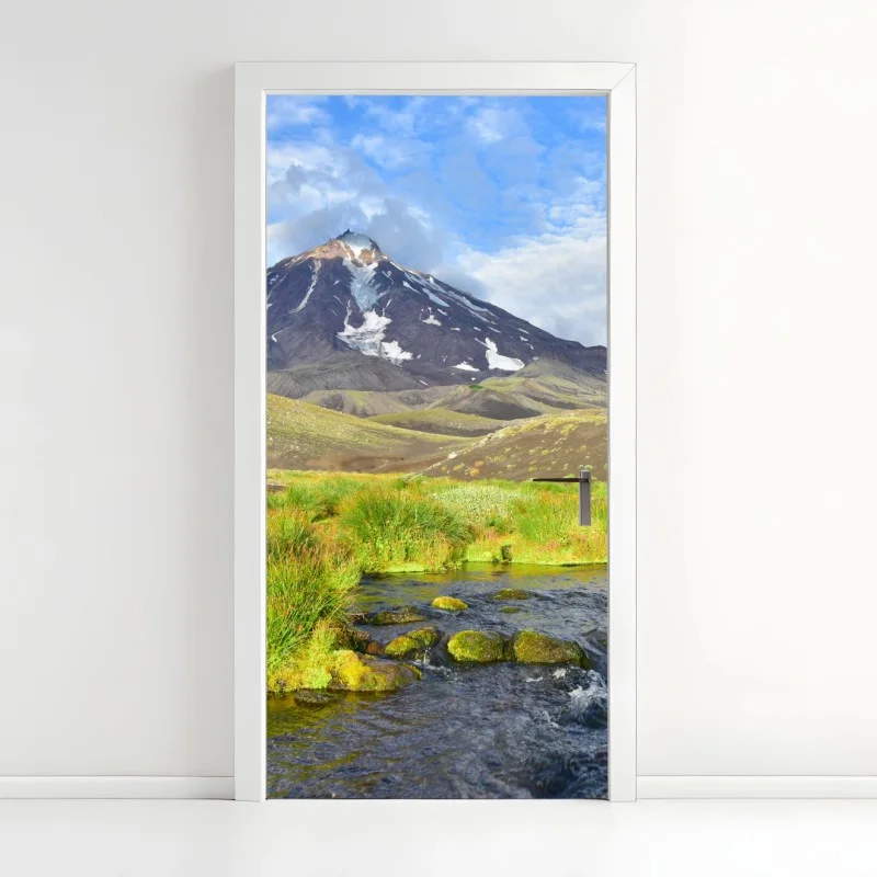 Door sticker view of Koryaksky volcano on northeast slope