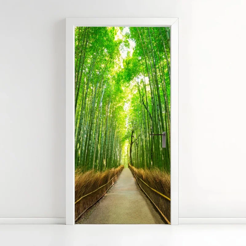 Door sticker tranquil bamboo path in Kyoto
