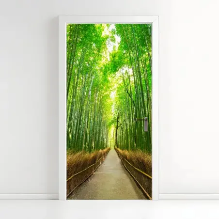 Door sticker tranquil bamboo path in Kyoto • Wallissimo®