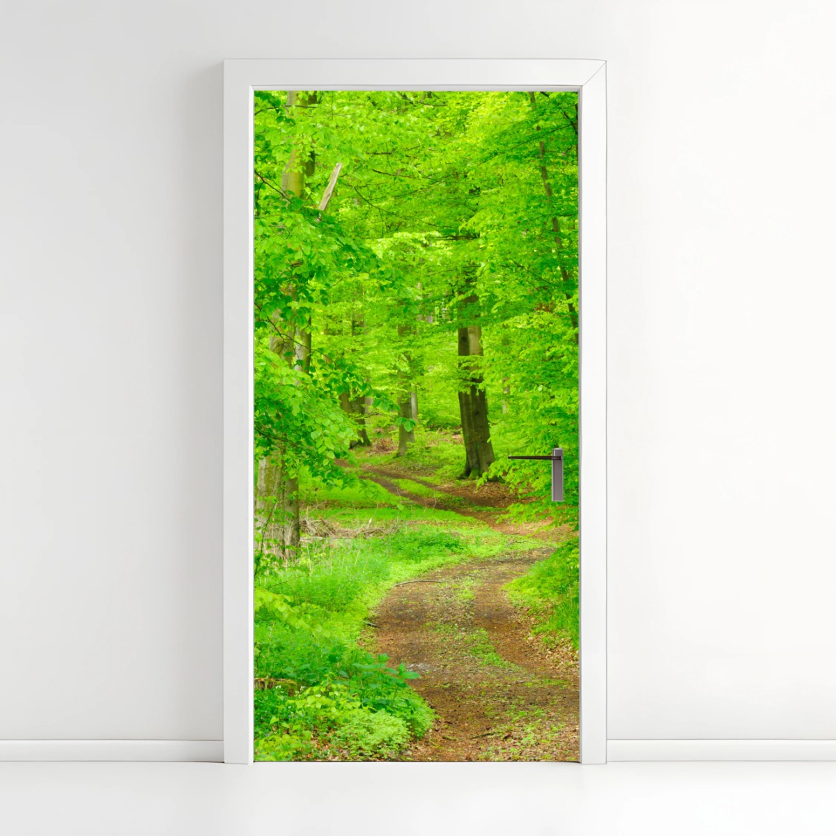 Door sticker serene forest path in spring • Wallissimo® Door sticker serene forest path in spring • Wallissimo®