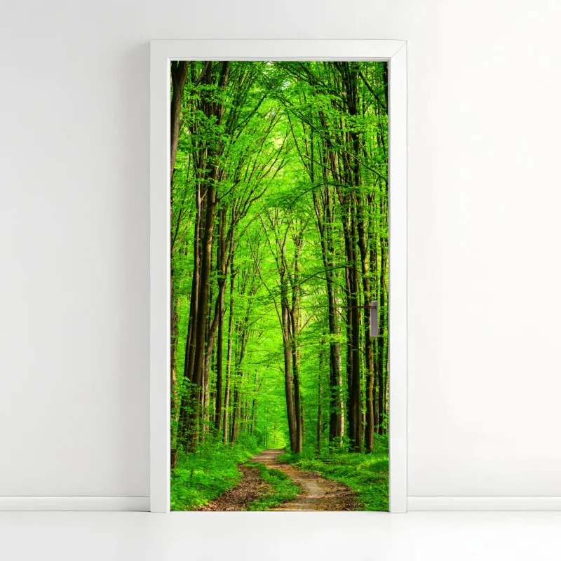 Door sticker lush green forest pathway