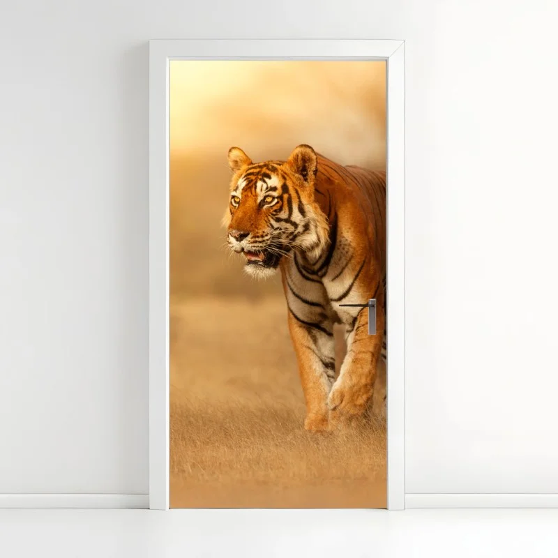 Door sticker majestic tiger in golden light