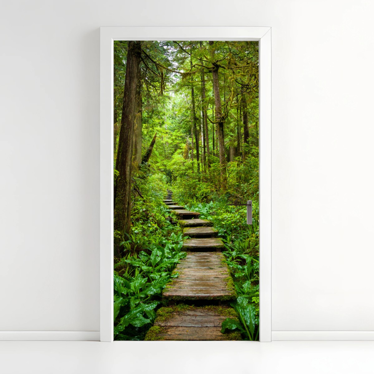Door sticker serene forest boardwalk path • Wallissimo® Door sticker serene forest boardwalk path • Wallissimo®