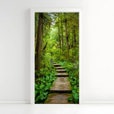 Door sticker serene forest boardwalk path • Wallissimo®