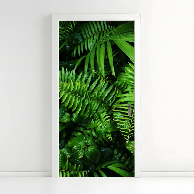 Door sticker lush tropical fern leaves