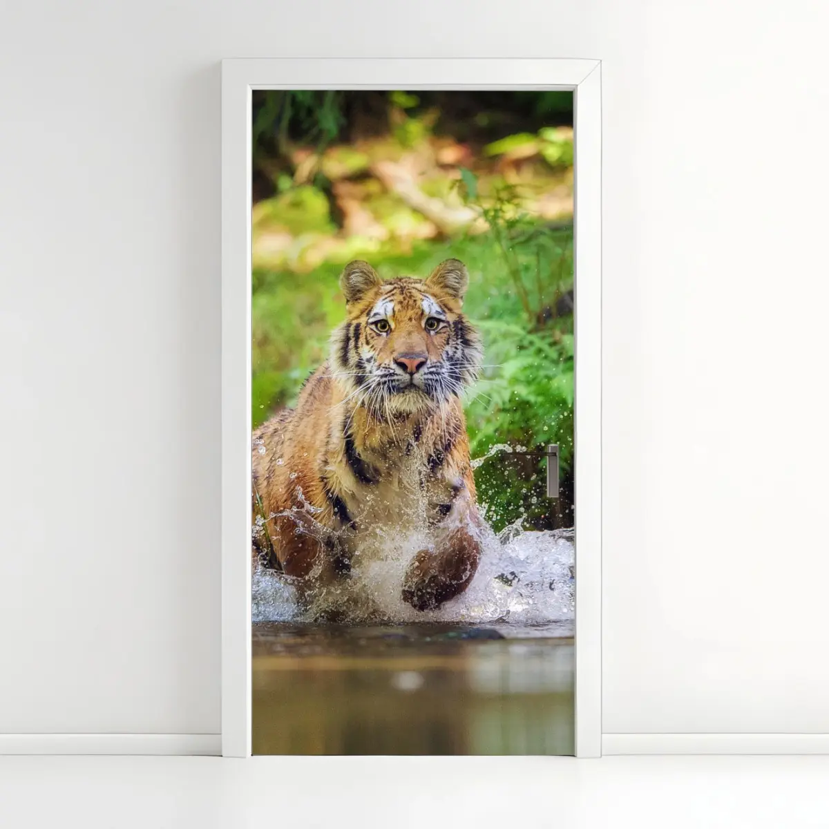 Door sticker majestic tiger in forest stream • Wallissimo® Door sticker majestic tiger in forest stream • Wallissimo®