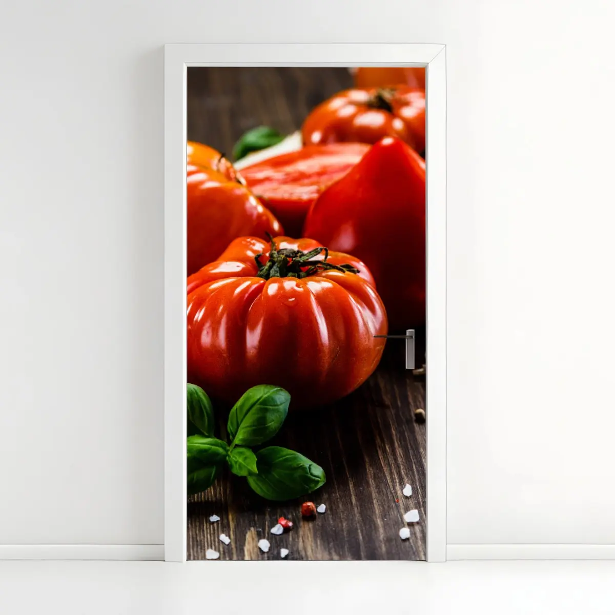 Door sticker ripe heirloom tomatoes on a rustic wooden table ⁕ Wallissimo® Door sticker ripe heirloom tomatoes on a rustic wooden table ⁕ Wallissimo®