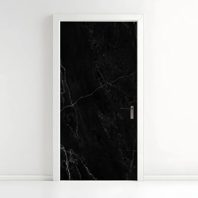 Door sticker black marble with white veins