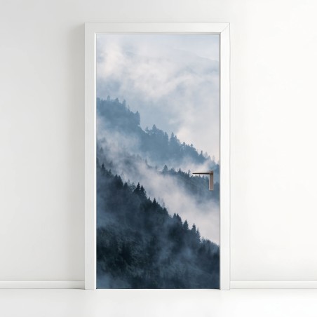 Door sticker mist-covered mountain ridges • Wallissimo®