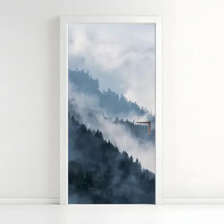 Door sticker mist-covered mountain ridges • Wallissimo®