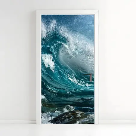 Door sticker turquoise ocean wave in motion • Wallissimo®