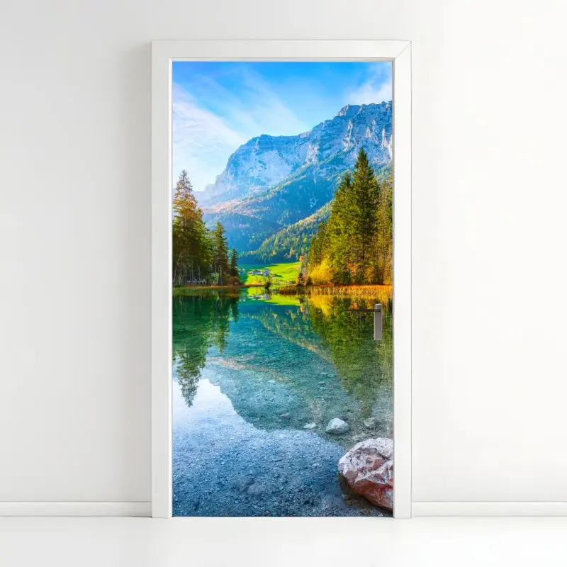 Door sticker Hintersee autumn lake reflection at sunset