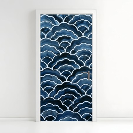 Door sticker japanese blue wave pattern • Wallissimo®