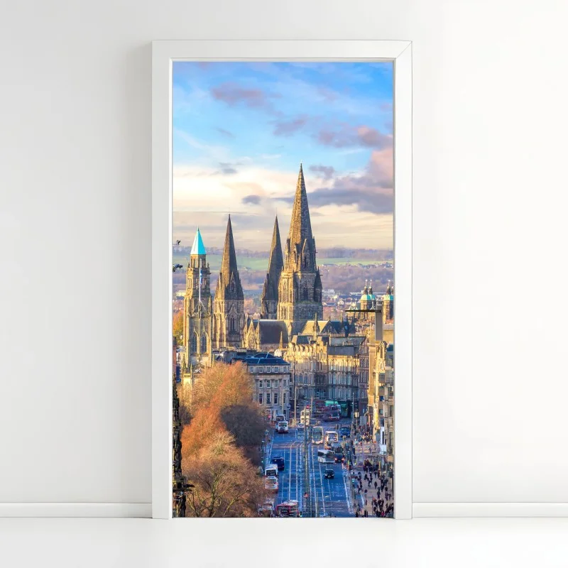 Door sticker Edinburgh skyline with castle and clock tower