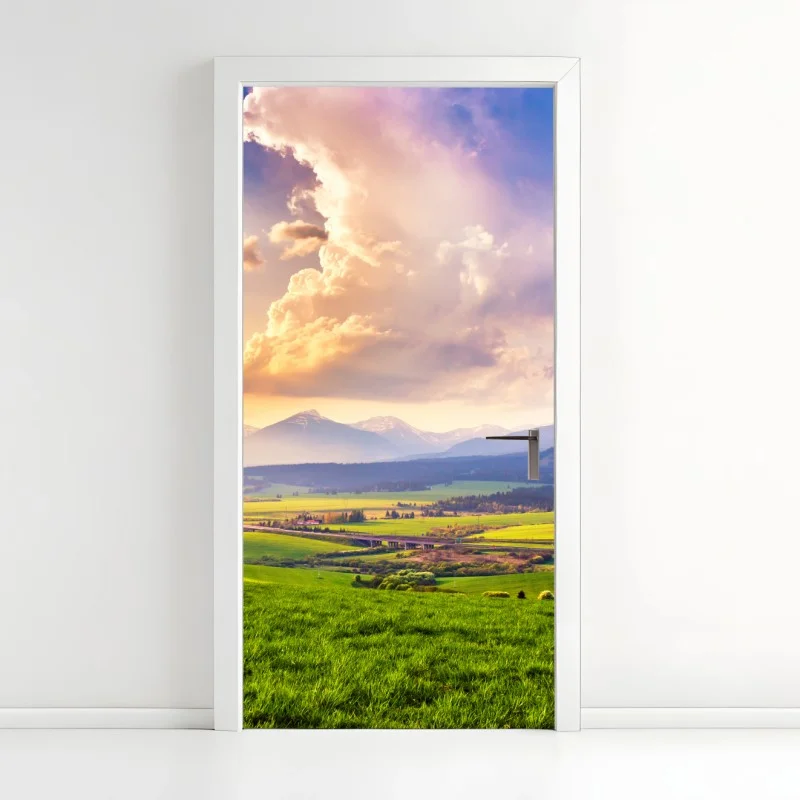 Door sticker spring mountain valley panorama, Tatras Slovakia