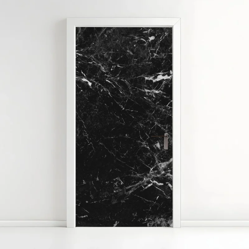 Door sticker black marble texture with white veins