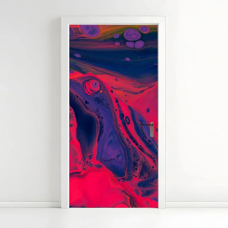 Door sticker vibrant pink abstract fluid art