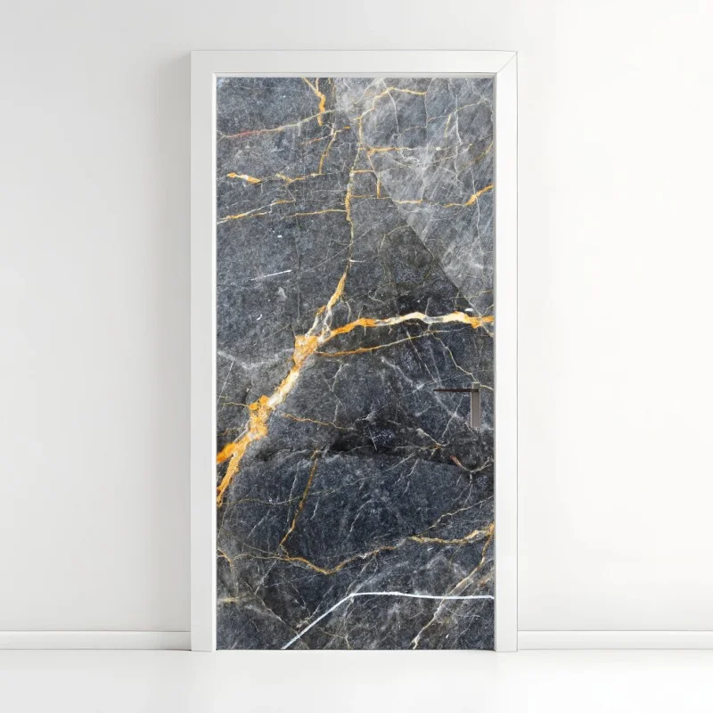 Door sticker dark gray marble with gold veins