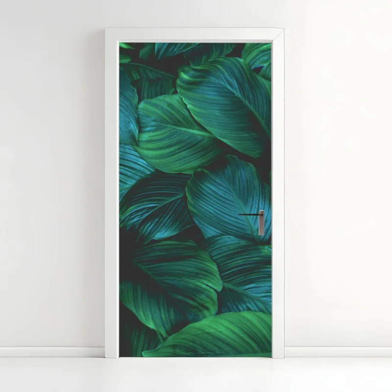 Door sticker lush tropical leaves art