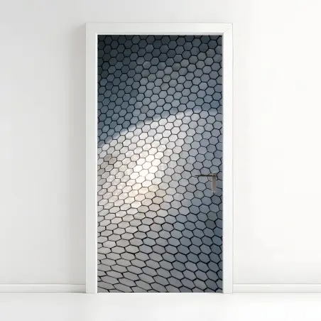 Door sticker metallic hexagon geometric facade • Wallissimo®