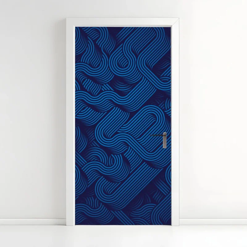 Door sticker deep blue abstract line pattern