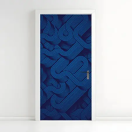 Door sticker deep blue abstract line pattern • Wallissimo®
