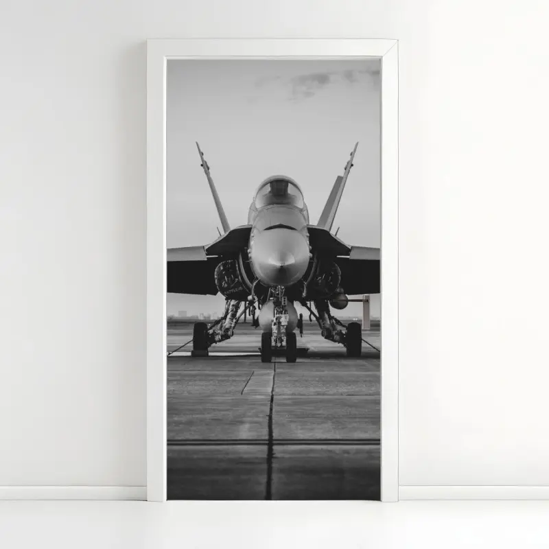 Door sticker fighter jet on runway