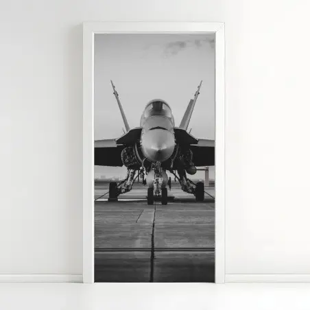 Door sticker fighter jet on runway • Wallissimo®