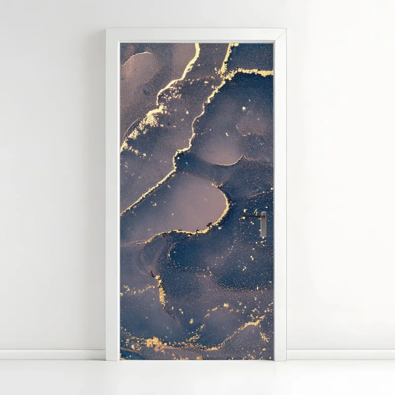 Door sticker navy and gold marble abstract