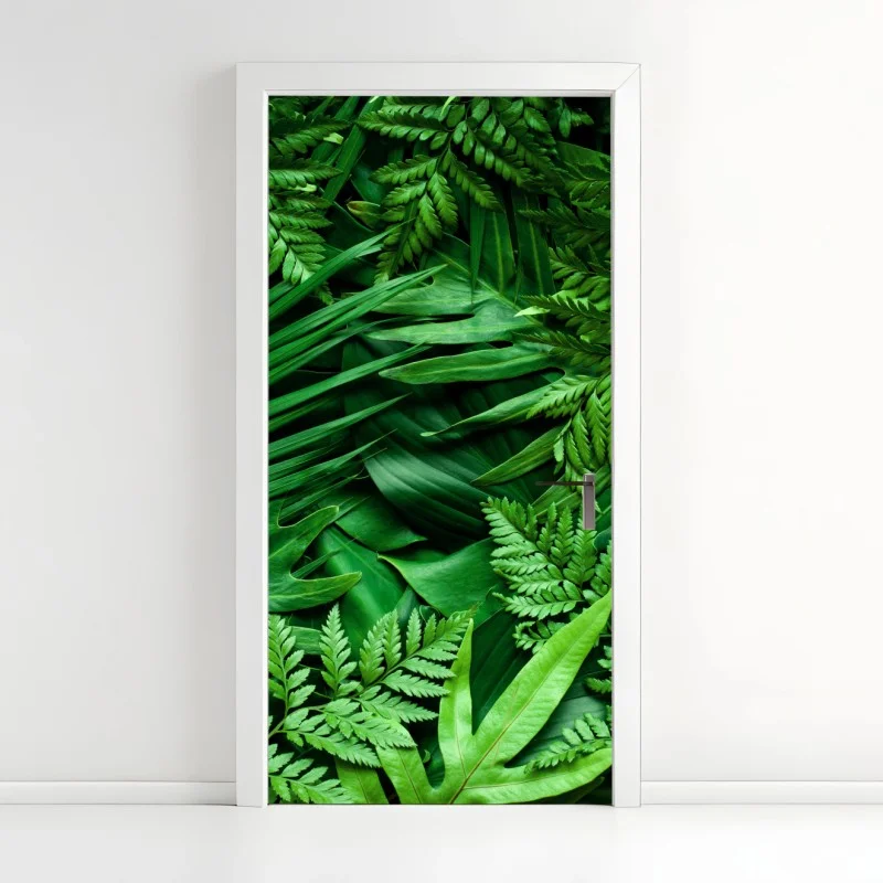 Door sticker lush green foliage pattern