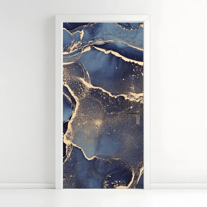 Door sticker dreamy navy and gold fluid art