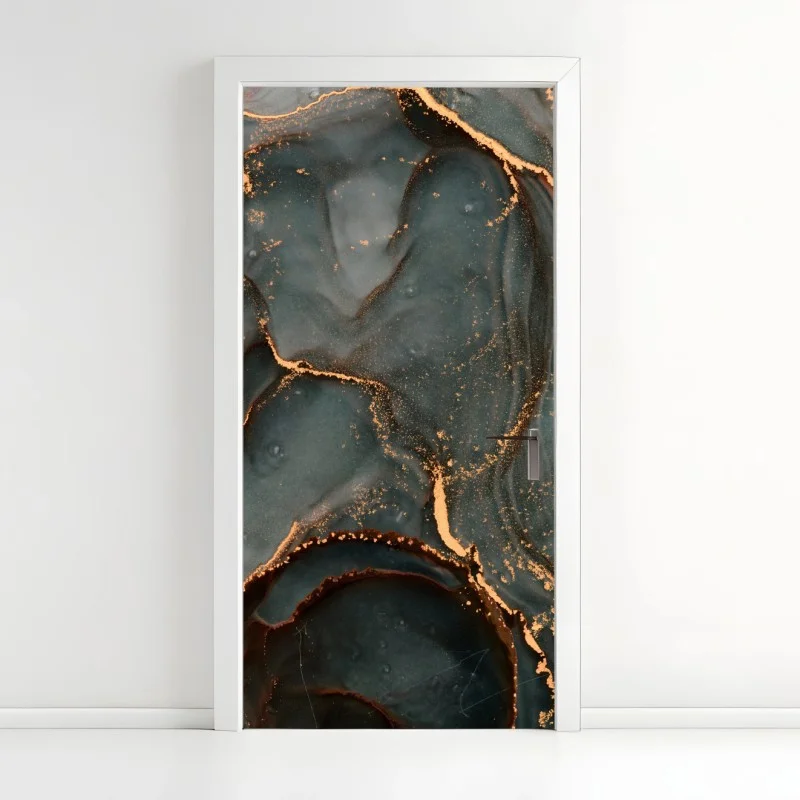Door sticker luxury turquoise abstract with gold veins